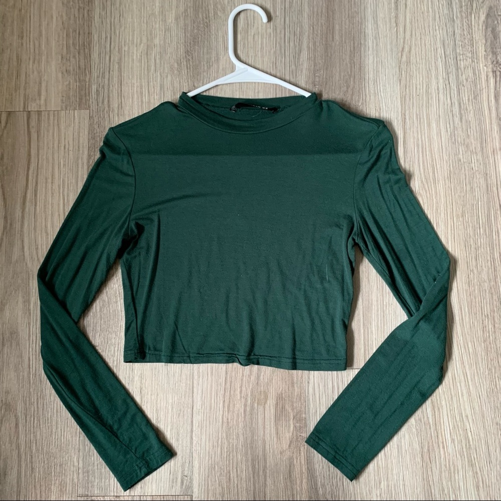Dark Green SHEIN Cropped Long Sleeve